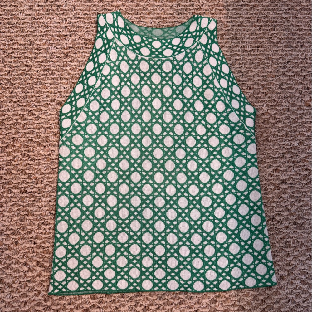 🔖NWT! | Ann Taylor Green and White Geometric Sleeveless Sweater Top | Size M